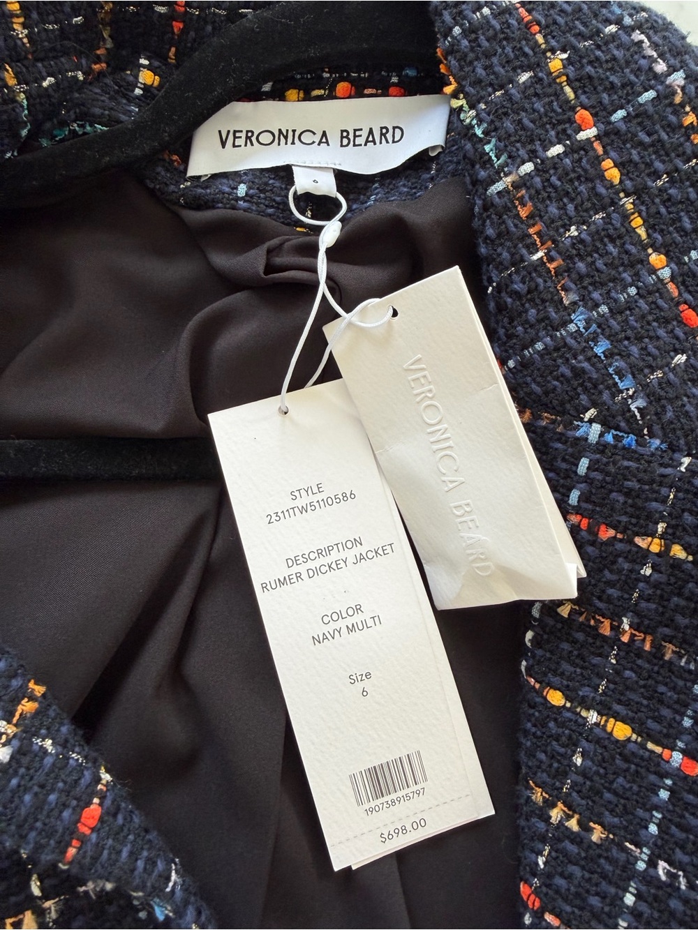 New Veronica Beard Black Multi Tweed Double-Breasted Blazer - Picture 5 of 7